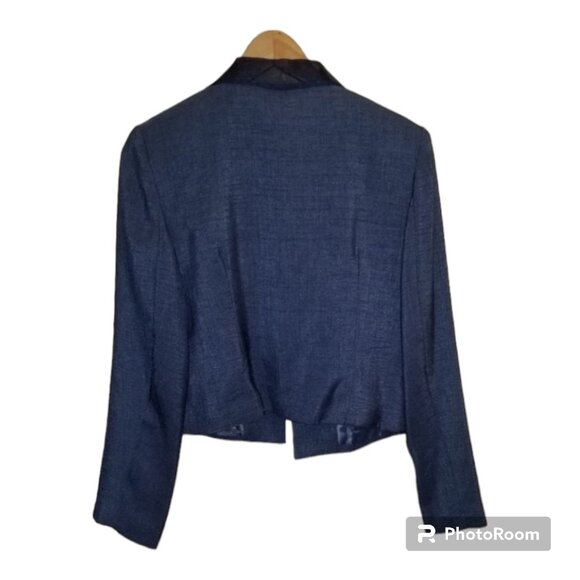 Vintage Blazer Blue Cropped Lightweight Embellished Collar Lined One Button - Picture 2 of 11